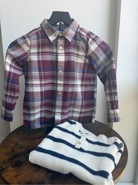 H&M Henley Sweater & OshKosh Plaid Shirt Bundle Boys 6–7Y